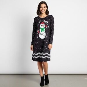 Dress Works Women's Small Black Snowman "Let It Snow" Holiday NWT Shirt Dress
